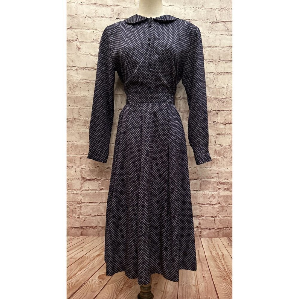 Vintage Breckenridge Petites Blue Secretary Blouse Skirt Set (Top 12P Skirt 14P)